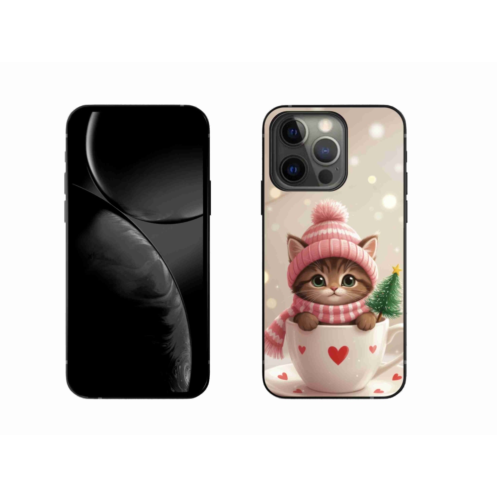 Gélový kryt mmCase na iPhone 13 Pro - vianočné mačiatko v hrnčeku