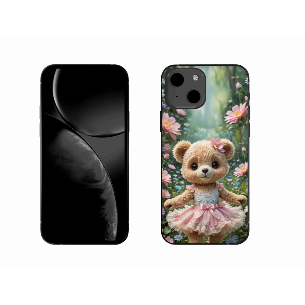 Gélový kryt mmCase na iPhone 13 - roztomilý medvedík v kvetoch