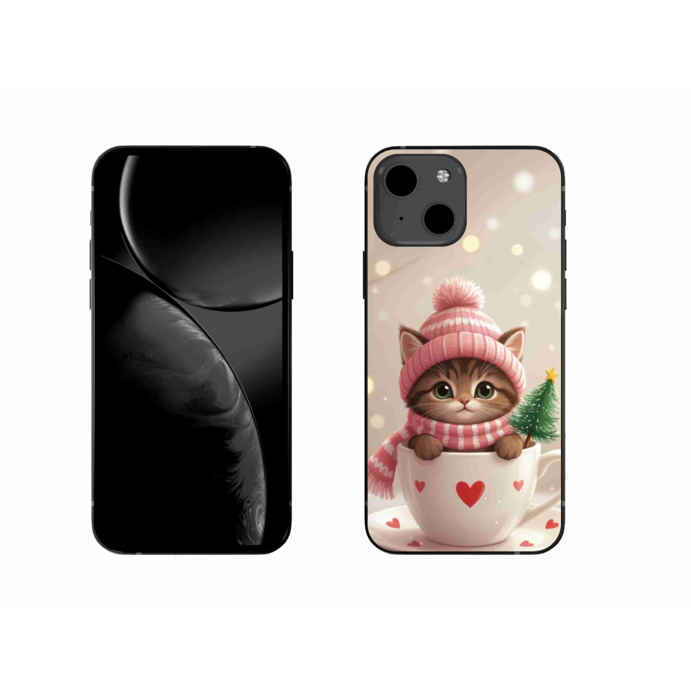 Gélový kryt mmCase na iPhone 13 - vianočné mačiatko v hrnčeku