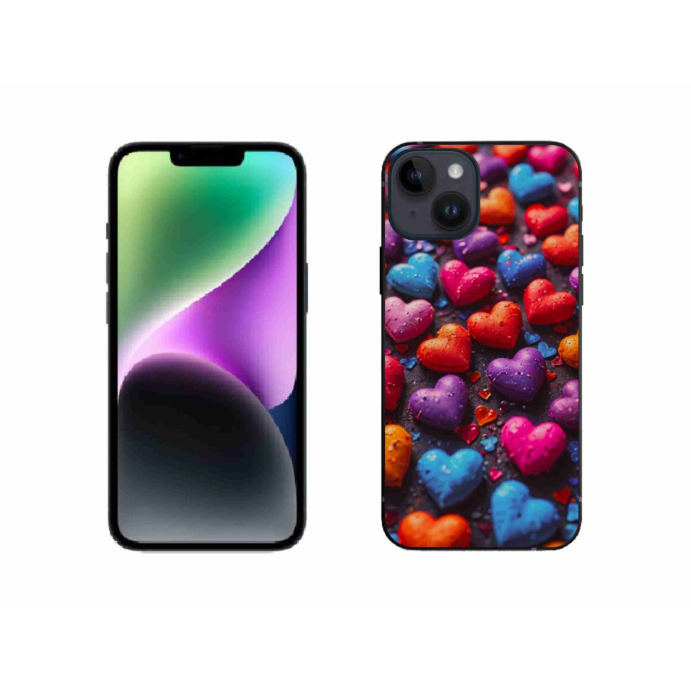 Gélový kryt mmCase na iPhone 14 - farebné srdcia