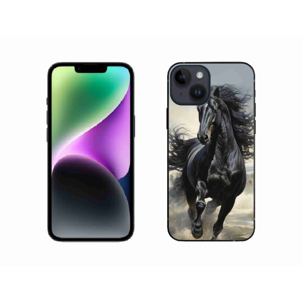 Gélový kryt mmCase na iPhone 14 - bežiaci čierny kôň