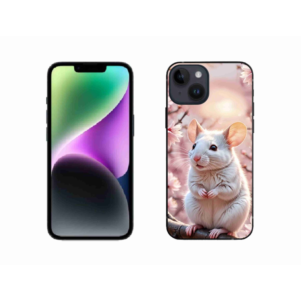 Gélový kryt mmCase na iPhone 14 - biela myš na vetve