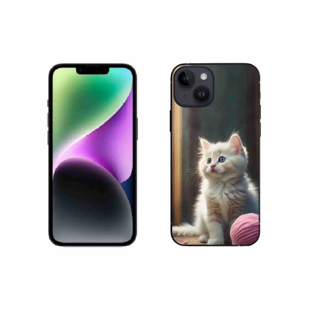 Gélový kryt mmCase na iPhone 14 - biele mačiatko 2