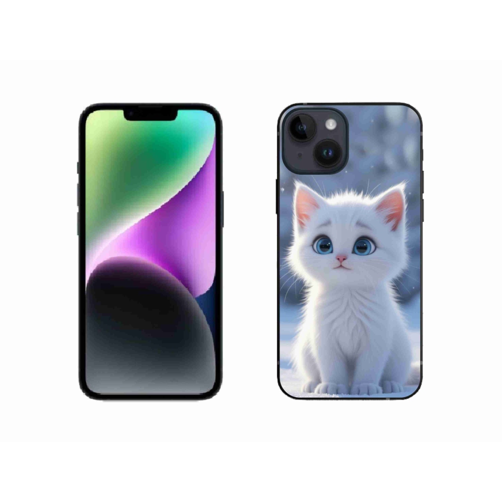 Gélový kryt mmCase na iPhone 14 - biele mačiatko 3