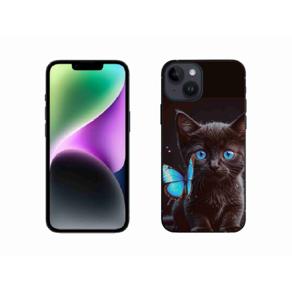Gélový kryt mmCase na iPhone 14 - čierne mačiatko 3