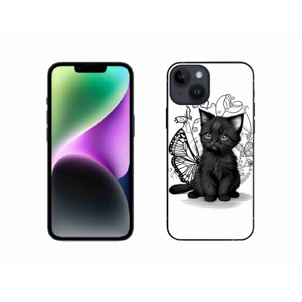 Gélový kryt mmCase na iPhone 14 - čierne mačiatko