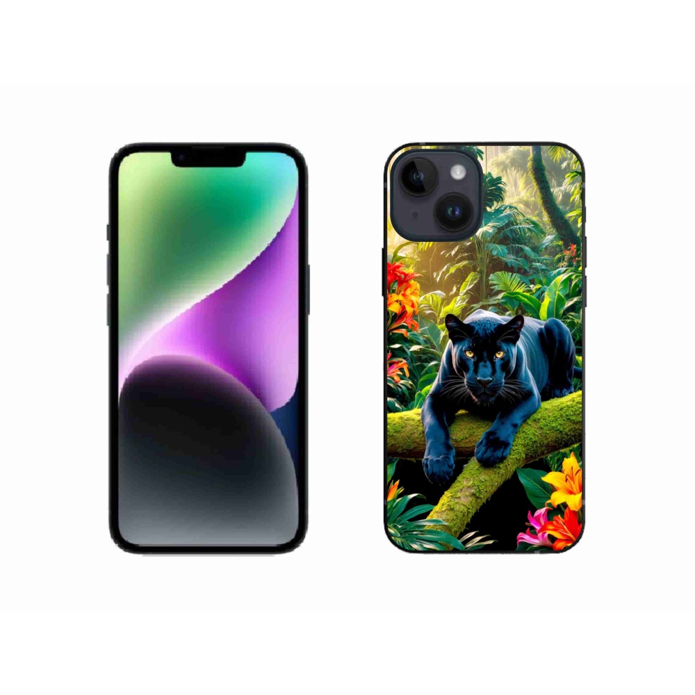 Gélový kryt mmCase na iPhone 14 - čierny panter v džungli
