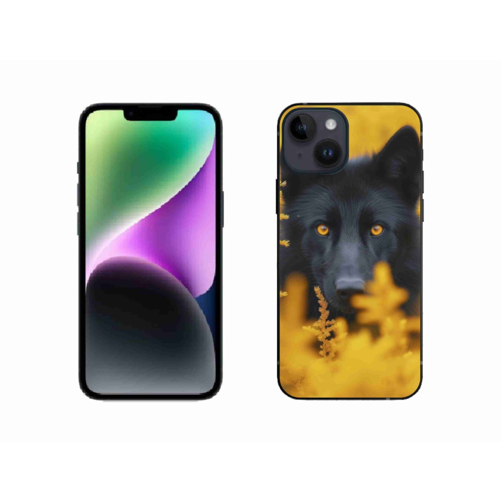 Gélový kryt mmCase na iPhone 14 - čierny vlk 2