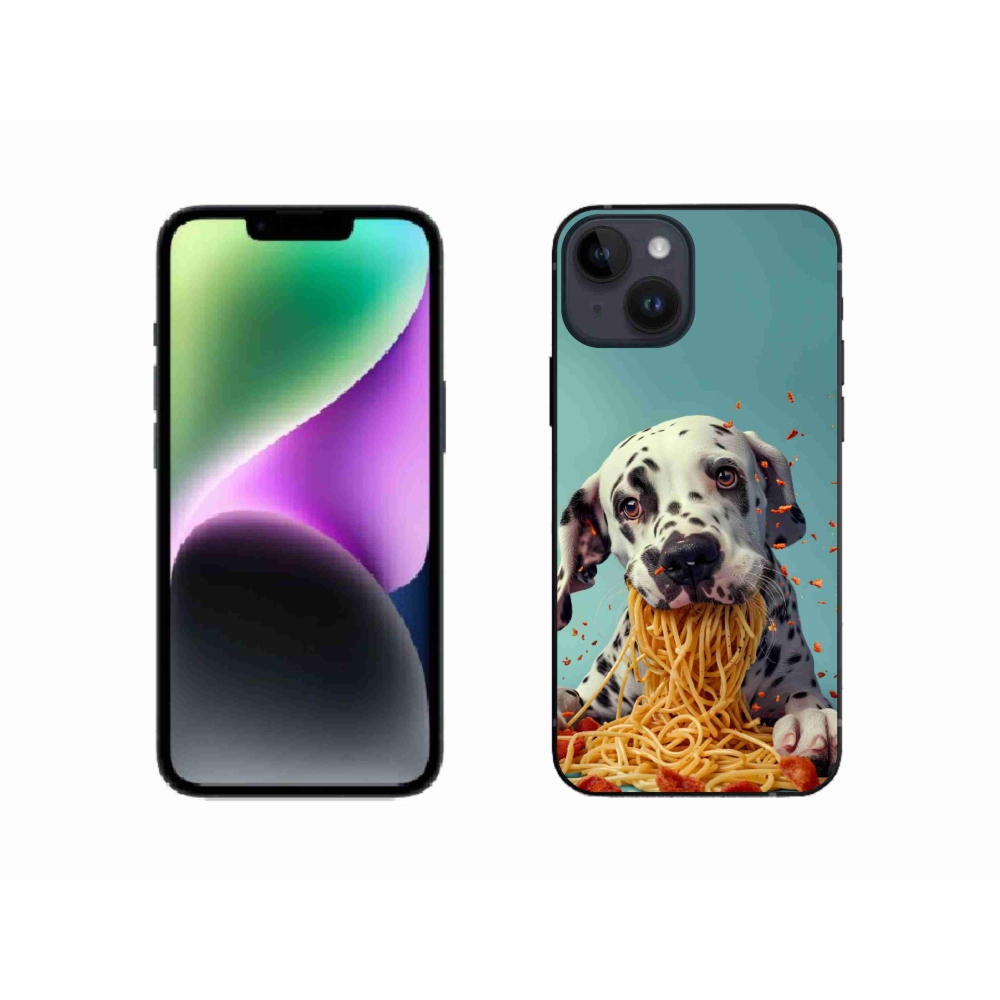 Gélový kryt mmCase na iPhone 14 - dalmatín a špagety
