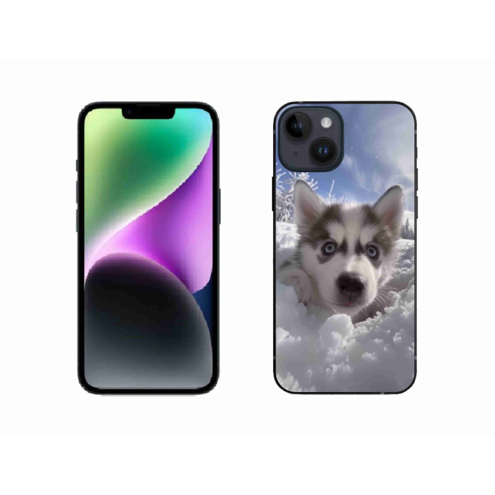 Gélový kryt mmCase na iPhone 14 - husky v snehu