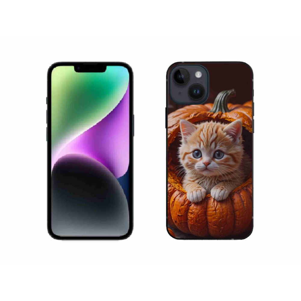 Gélový kryt mmCase na iPhone 14 - mačiatko a tekvica 2