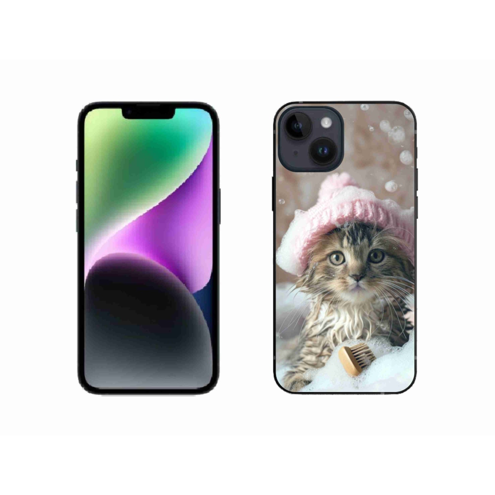 Gélový kryt mmCase na iPhone 14 - mačiatko a kúpeľ
