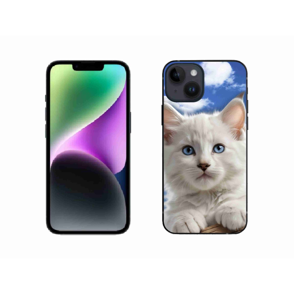 Gélový kryt mmCase na iPhone 14 - mačiatko a oblaky