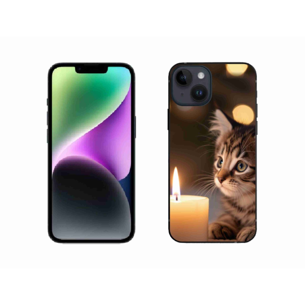 Gélový kryt mmCase na iPhone 14 - mačiatko a sviečka