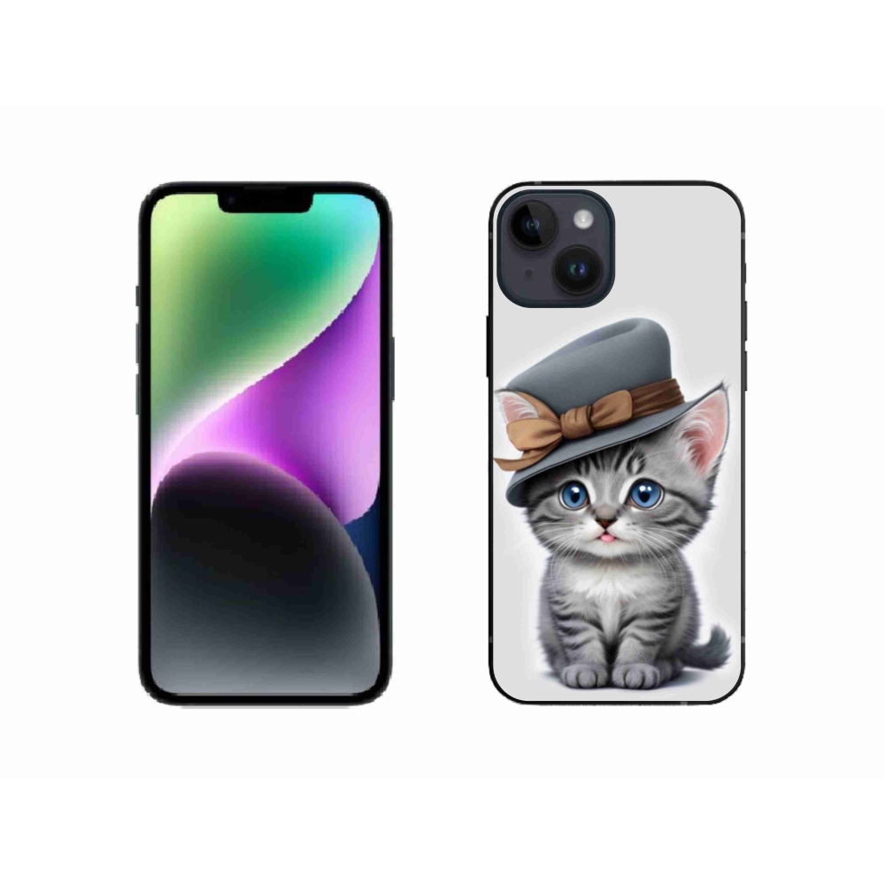 Gélový kryt mmCase na iPhone 14 - mačiatko s klobúkom