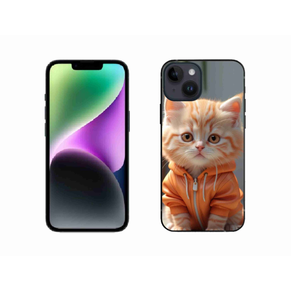Gélový kryt mmCase na iPhone 14 - mačiatko v mikine
