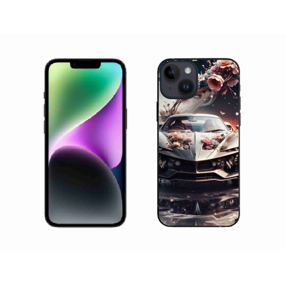Gélový kryt mmCase na iPhone 14 - kvetinový športový automobil