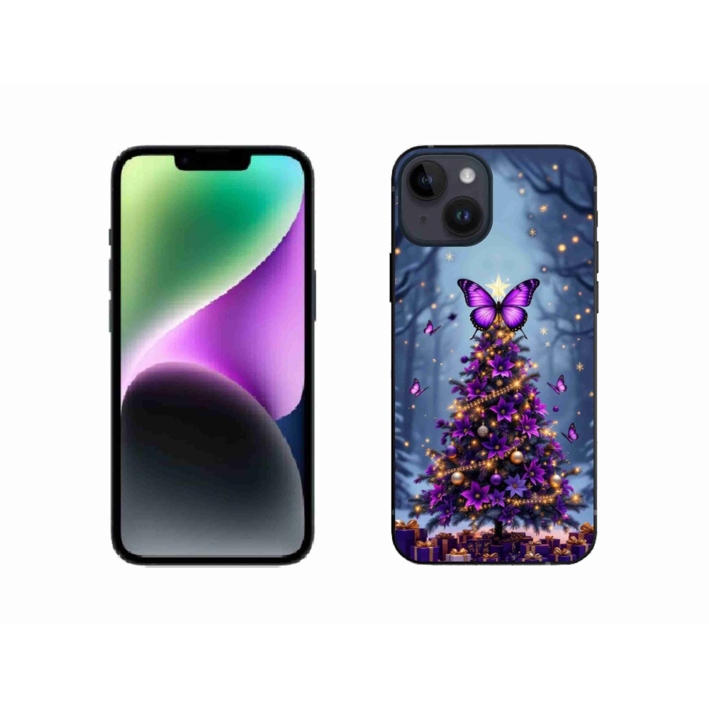 Gélový kryt mmCase na iPhone 14 - motýlí vianočný stromček