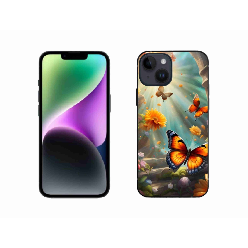 Gélový kryt mmCase na iPhone 14 - motýlia záhrada 2