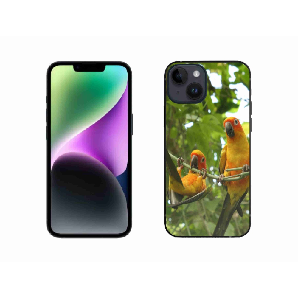 Gélový kryt mmCase na iPhone 14 - papagáje aratingy