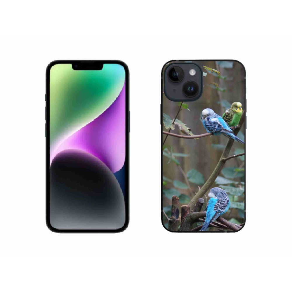 Gélový kryt mmCase na iPhone 14 - papagáje na vetve