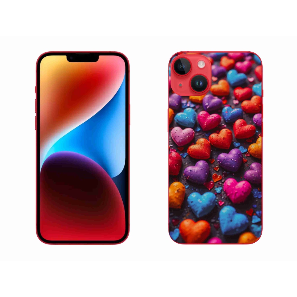 Gélový kryt mmCase na iPhone 14 Plus - farebné srdcia