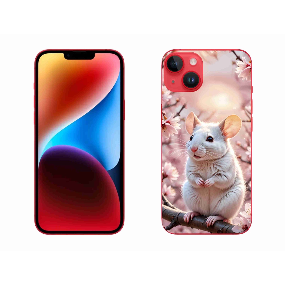 Gélový kryt mmCase na iPhone 14 Plus - biela myš na vetve