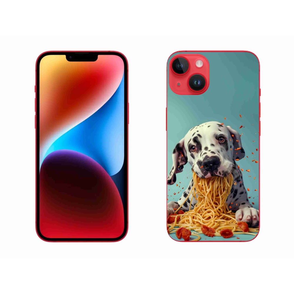 Gélový kryt mmCase na iPhone 14 Plus - dalmatín a špagety