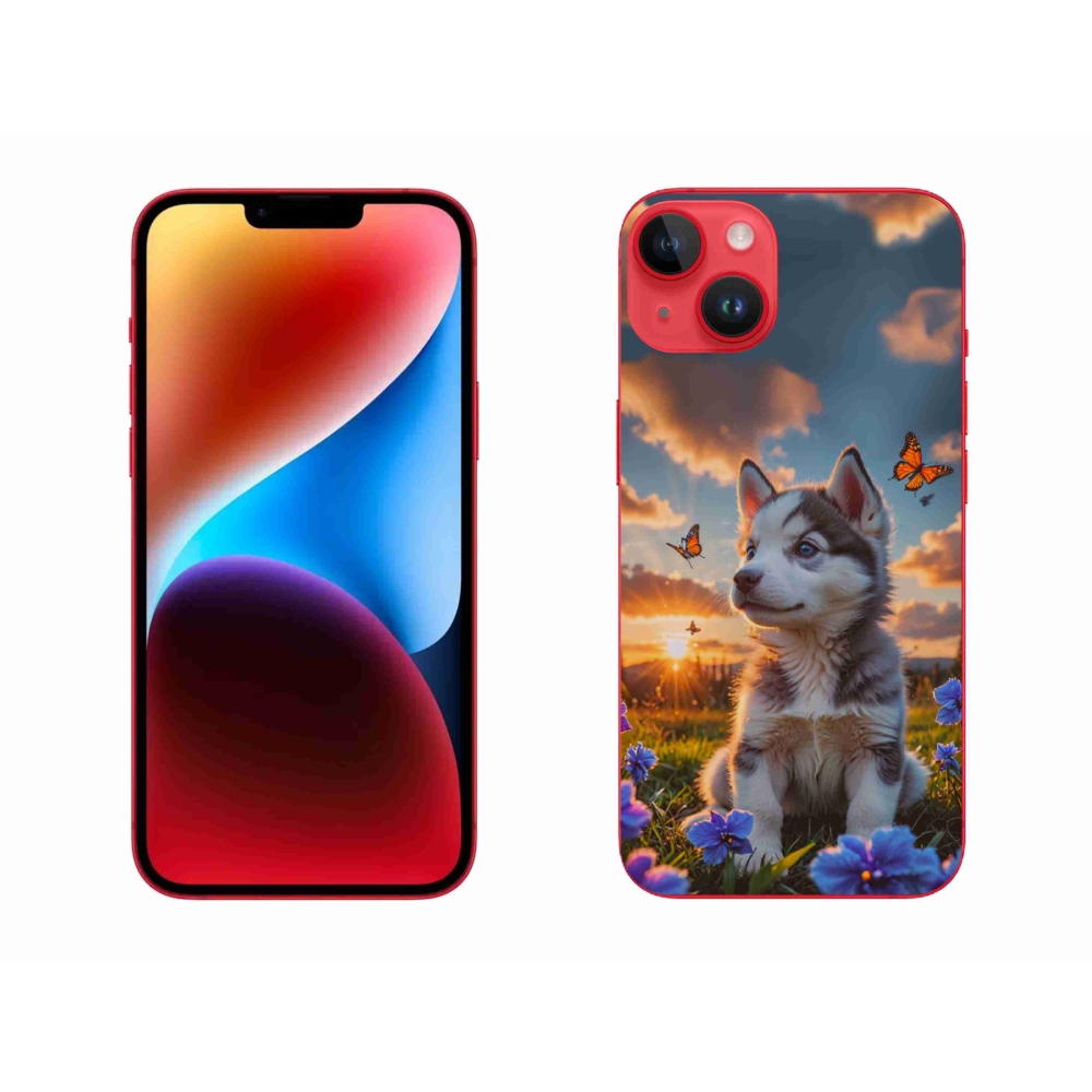 Gélový kryt mmCase na iPhone 14 Plus - husky pri západe slnka