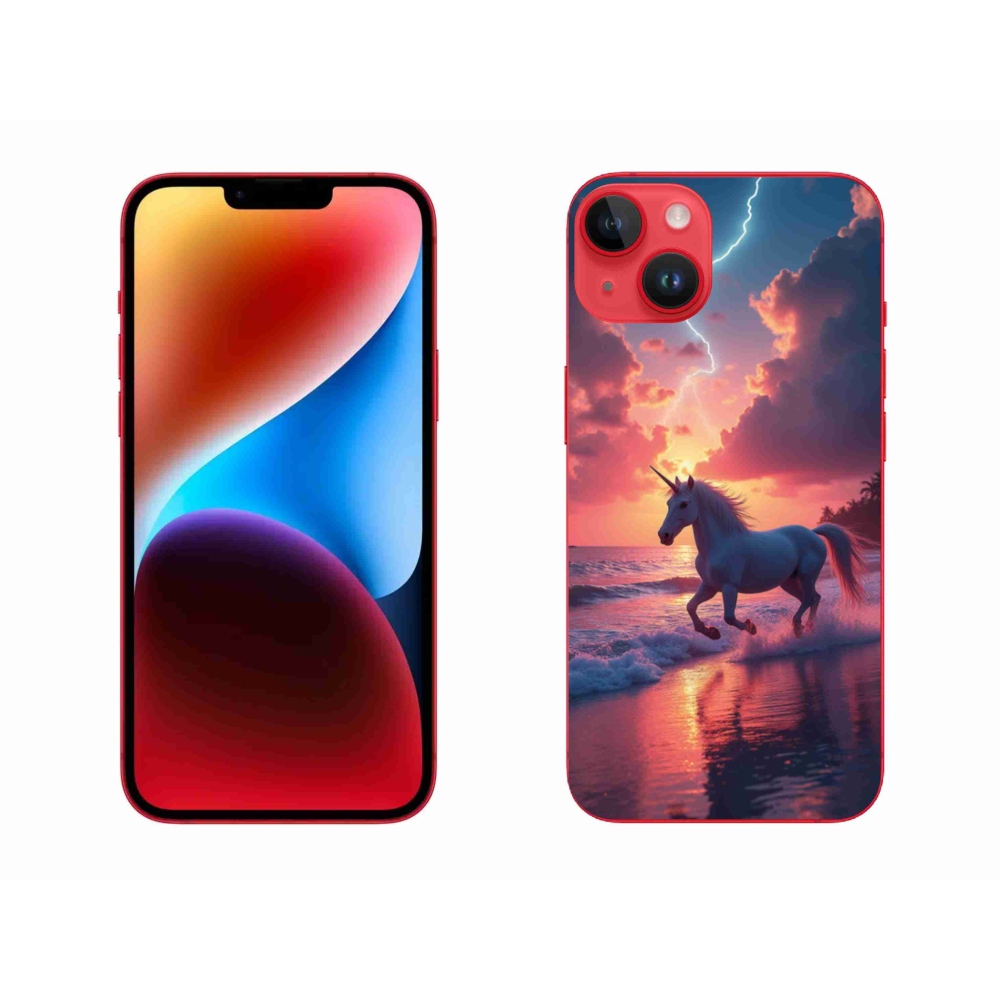 Gélový kryt mmCase na iPhone 14 Plus - jednorožec na pláži