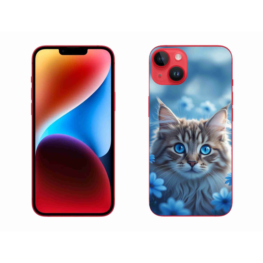 Gélový kryt mmCase na iPhone 14 Plus - mačiatko v modrých kvetoch