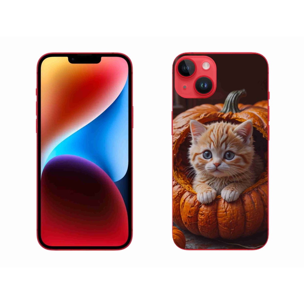 Gélový kryt mmCase na iPhone 14 Plus - mačiatko a tekvica 2