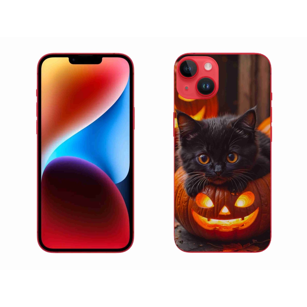 Gélový kryt mmCase na iPhone 14 Plus - mačiatko a tekvica