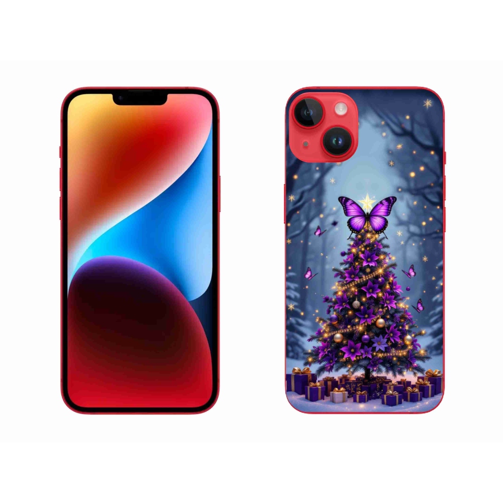 Gélový kryt mmCase na iPhone 14 Plus - motýlí vianočný stromček