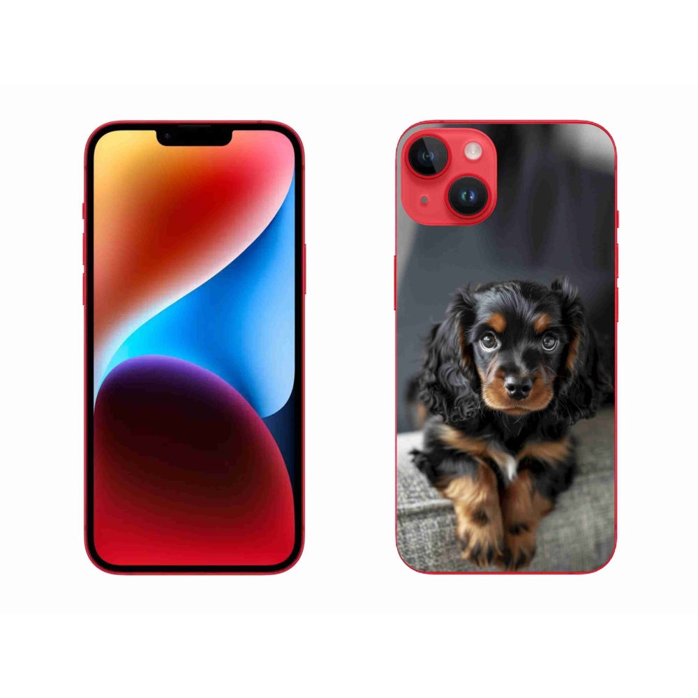 Gélový kryt mmCase na iPhone 14 Plus - roztomilý dlhosrstý jazvečík
