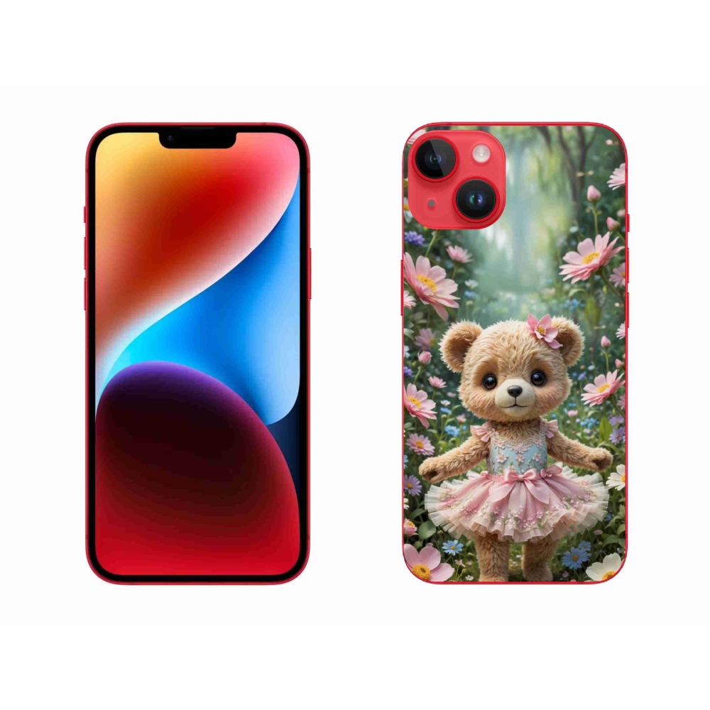 Gélový kryt mmCase na iPhone 14 Plus - roztomilý medvedík v kvetoch