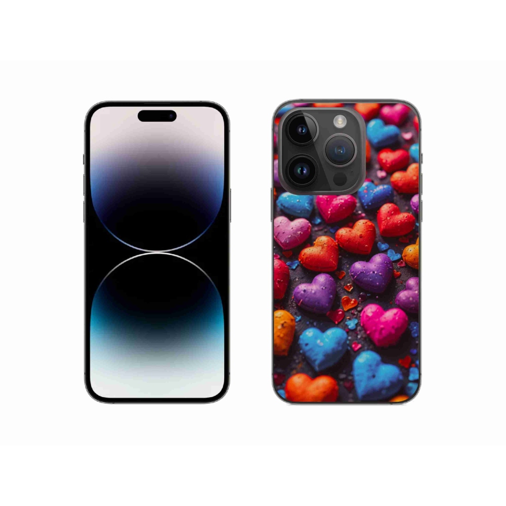 Gélový kryt mmCase na iPhone 14 Pro - farebné srdcia