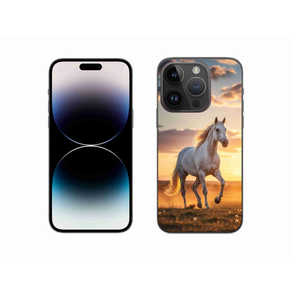 Gélový kryt mmCase na iPhone 14 Pro - bežiaci biely kôň 2