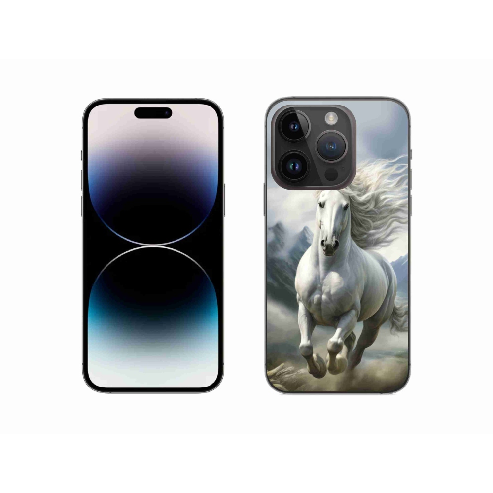 Gélový kryt mmCase na iPhone 14 Pro - bežiaci biely kôň 3