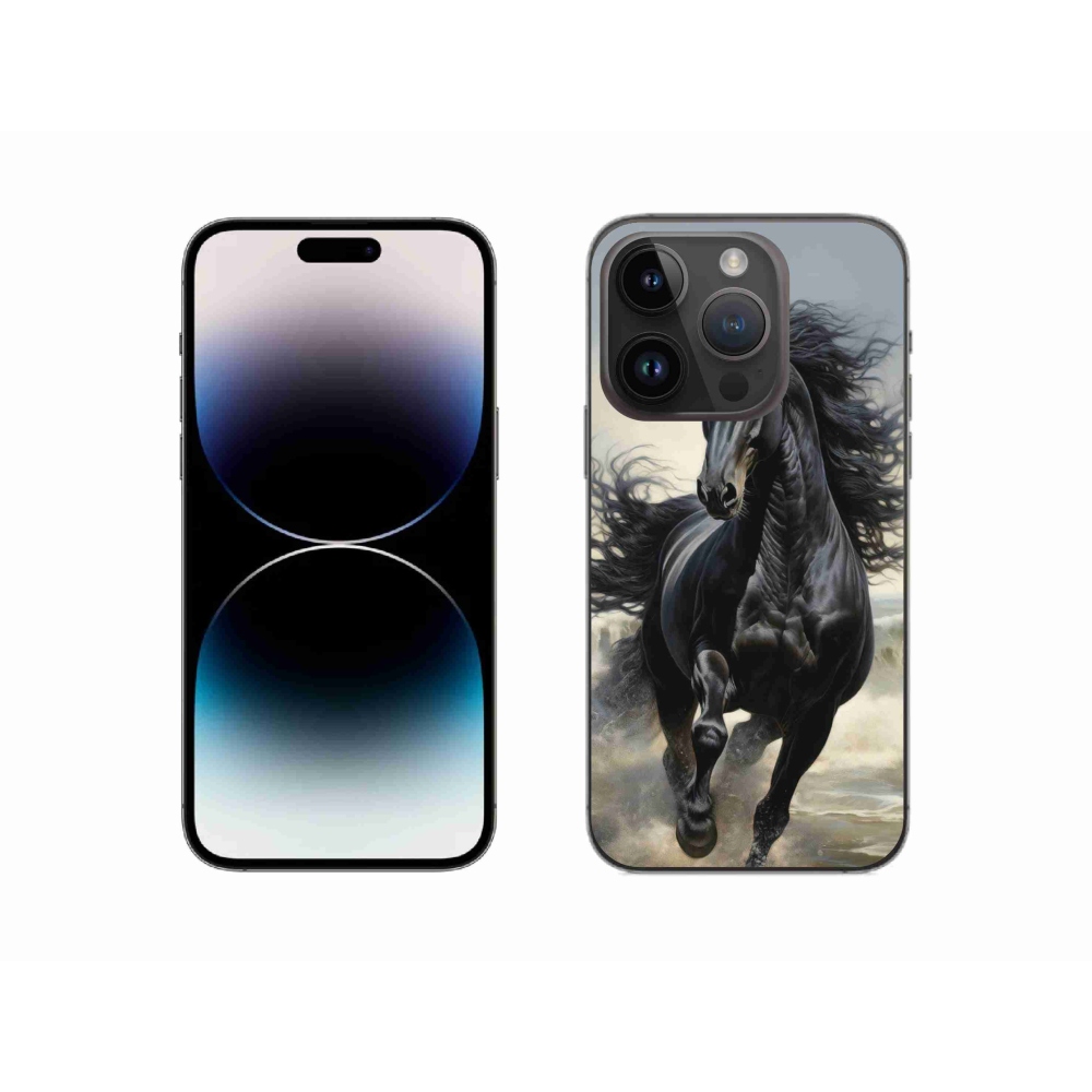 Gélový kryt mmCase na iPhone 14 Pro - bežiaci čierny kôň