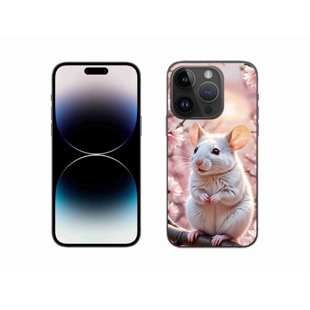 Gélový kryt mmCase na iPhone 14 Pro - biela myš na vetve