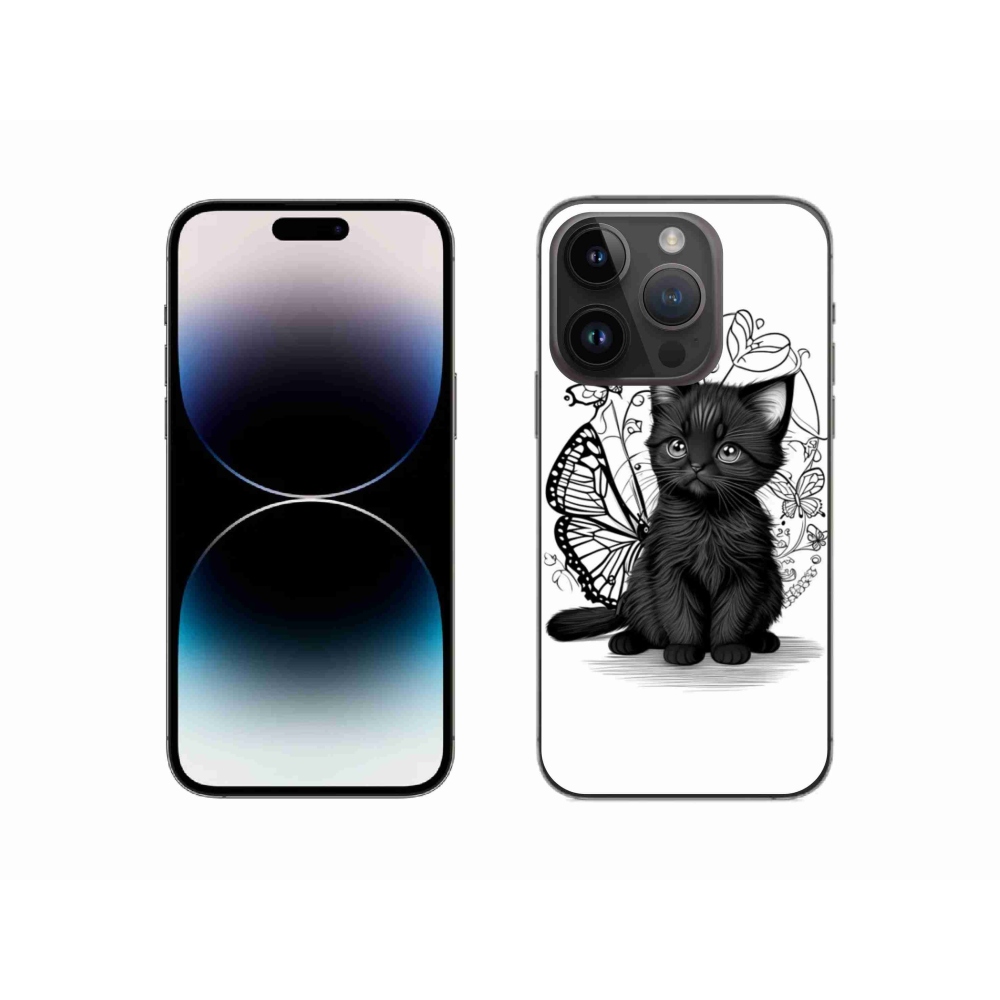 Gélový kryt mmCase na iPhone 14 Pro - čierne mačiatko