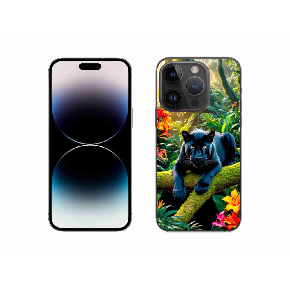 Gélový kryt mmCase na iPhone 14 Pro - čierny panter v džungli