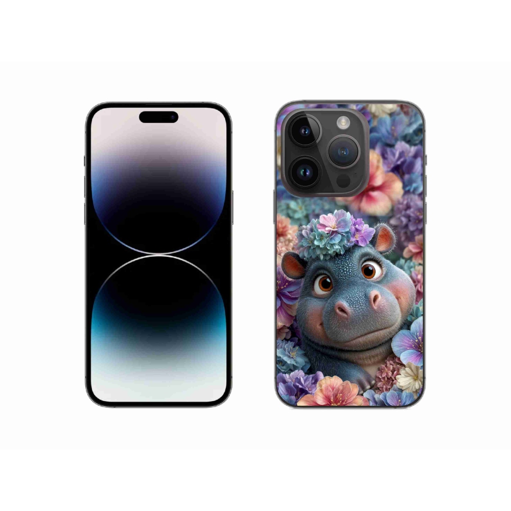 Gélový kryt mmCase na iPhone 14 Pro - hrošík v kvetoch