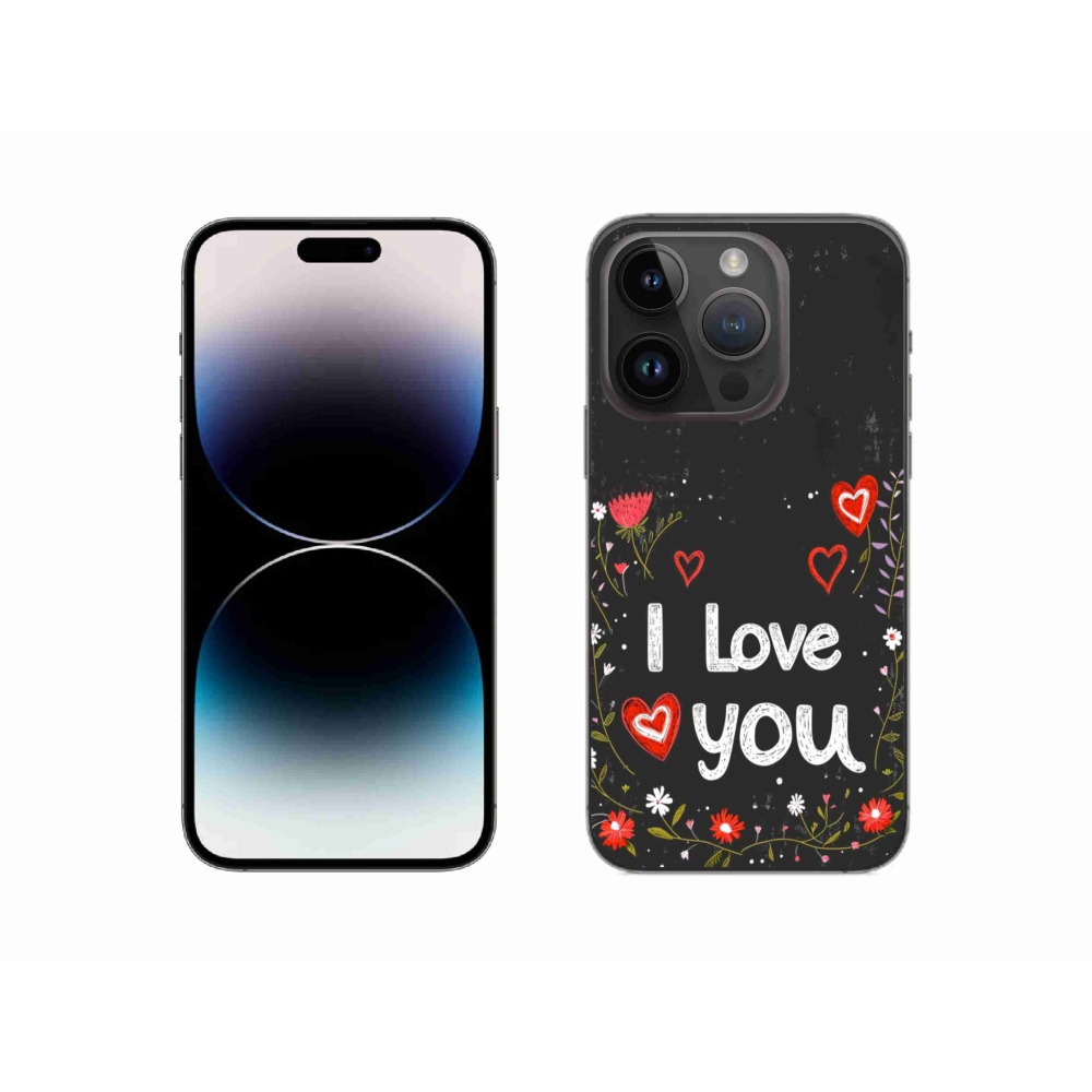 Gélový kryt mmCase na iPhone 14 Pro - I love you čierne pozadie
