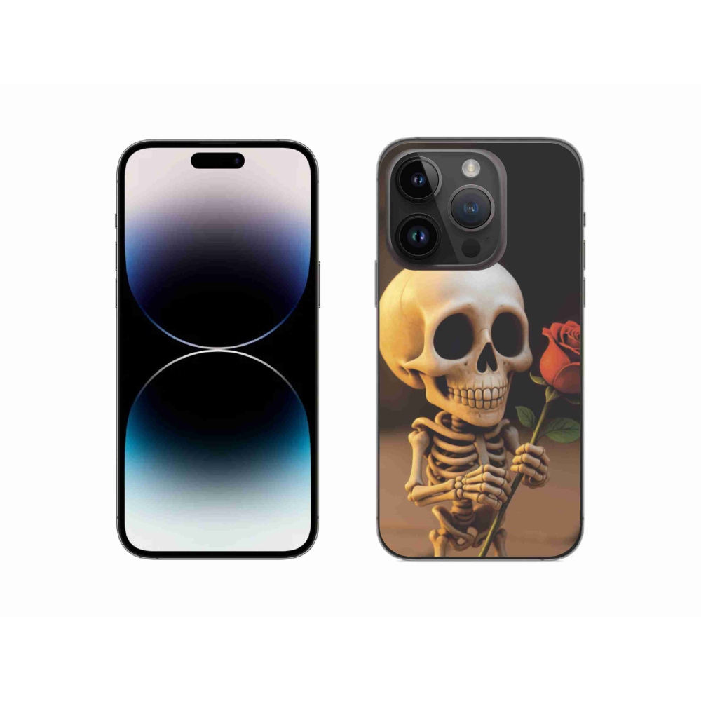 Gélový kryt mmCase na iPhone 14 Pro - kostlivec s ružou