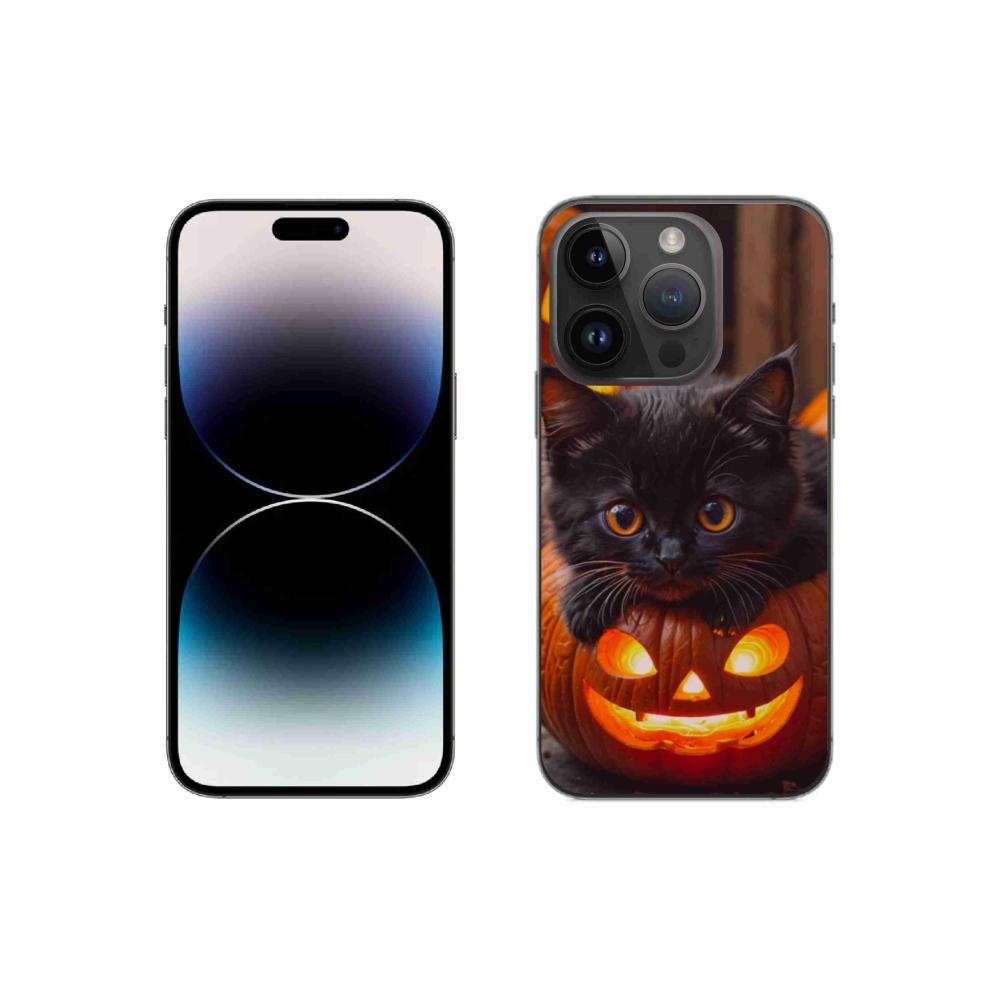 Gélový kryt mmCase na iPhone 14 Pro - mačiatko a tekvica