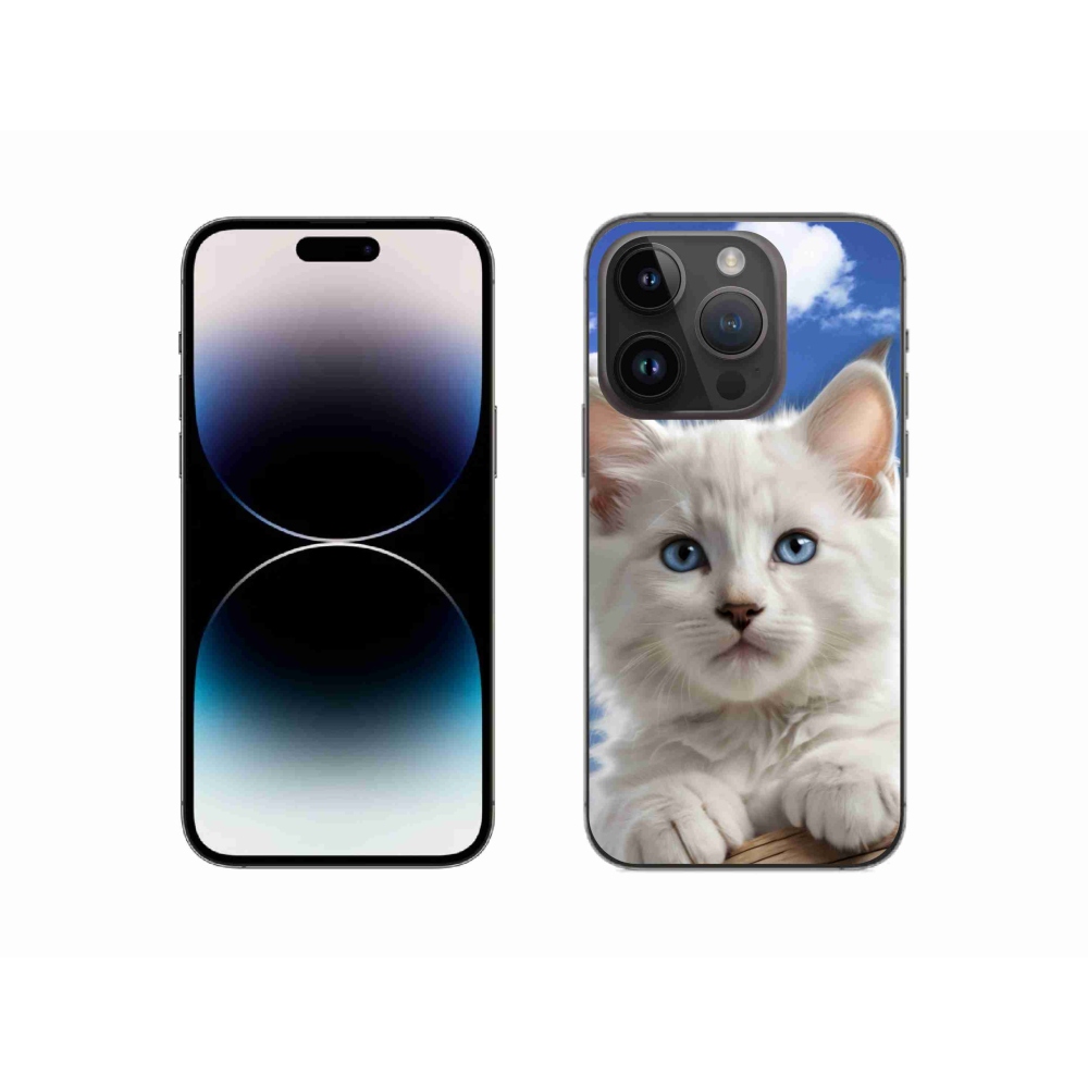 Gélový kryt mmCase na iPhone 14 Pro - mačiatko a oblaky