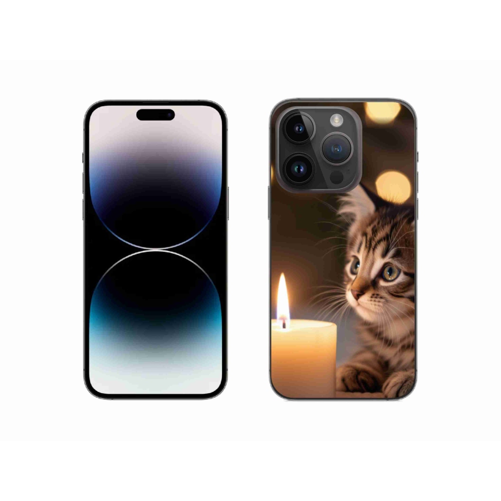 Gélový kryt mmCase na iPhone 14 Pro - mačiatko a sviečka