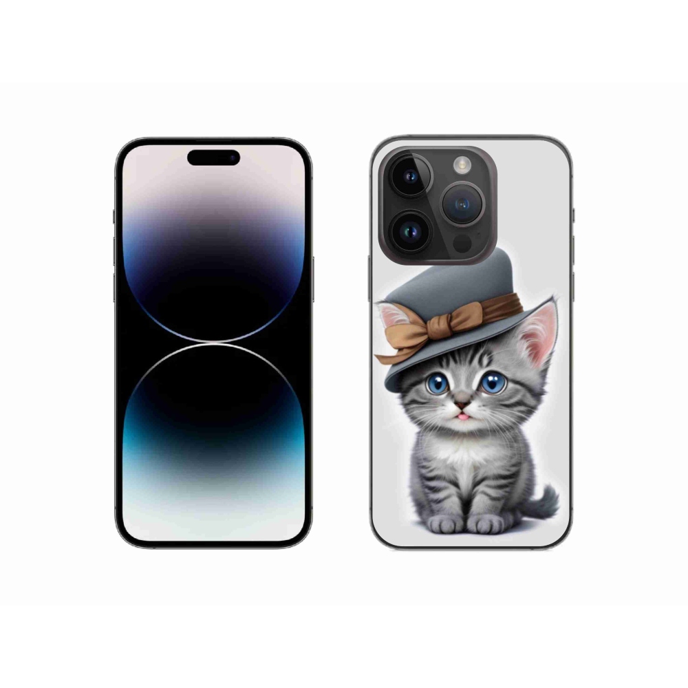 Gélový kryt mmCase na iPhone 14 Pro - mačiatko s klobúkom